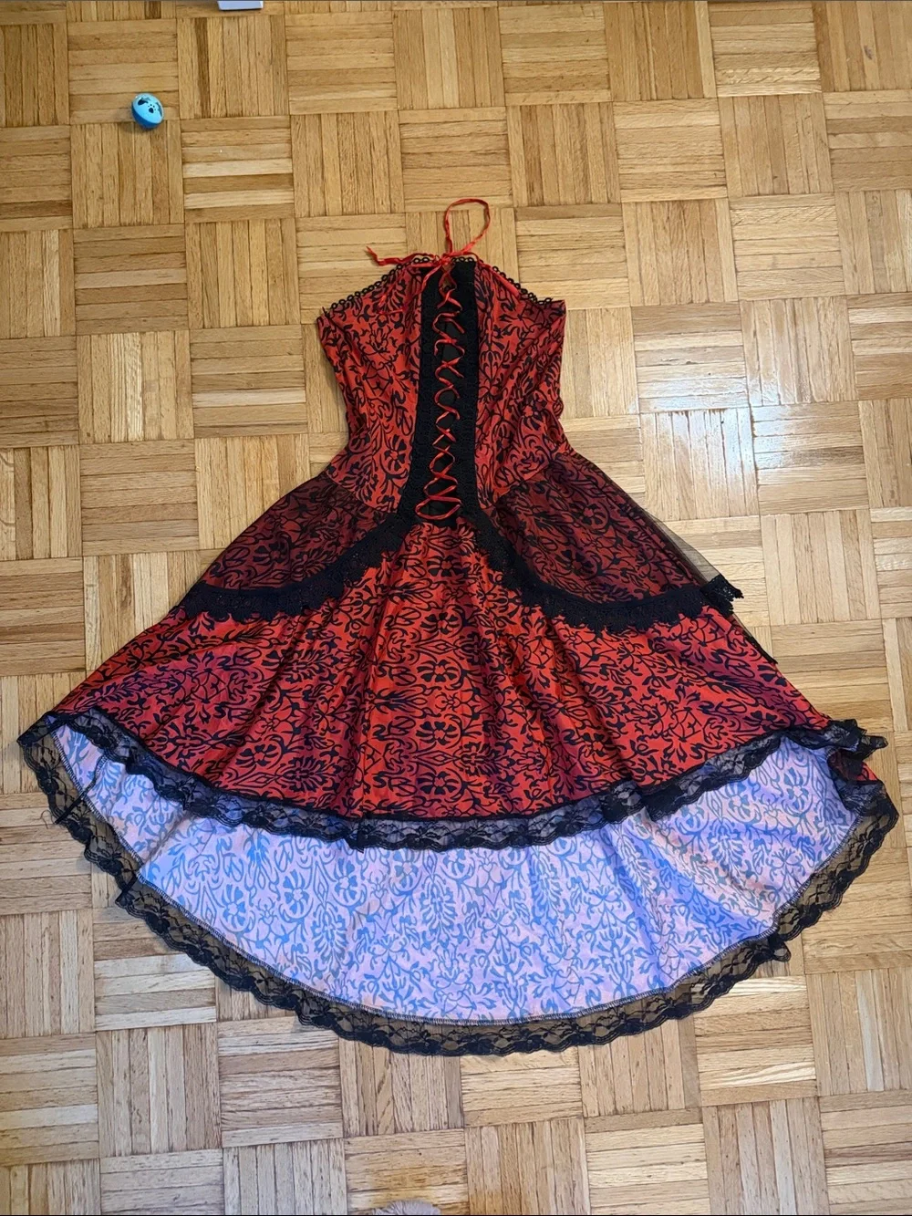 Red and Black Lace-Up Gothic Victorian Dress - Picture 1 of 1